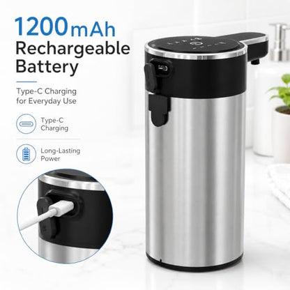 Automatic Foaming Soap Dispenser, Touchless Stainless Steel (Black, Foam) | 13.5 oz Capacity, 4 Adjustable Levels, USB Rechargeable Foaming Soap Dispenser for Bathroom and Kitchen - color: Black, size: Foam