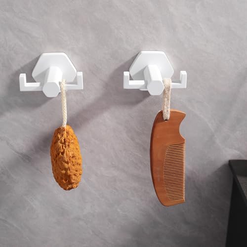 GERZWY White Bathroom Hooks, Double Towel Robe/Coat Clothes Hook Stainless Steel Hanger Wall Hooks Heavy Duty for Bath Wall Mounted 2 Pack - color: White
