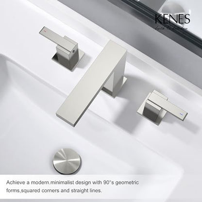 Brushed Nickel 8 Inch Widespread Bathroom Faucet 2 Handle 3 Hole | Bathroom Sink Faucet with Pop Up Drain & Supply Lines, Lead-Free cUPC & NSF Certified, 8 Inch Faucet for Vanity Restroom Sink - color: Brushed Nickel
