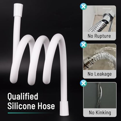 Shower Hose SHORT, Ultra-Soft Silicone Shower Hose Replacement, Anti-Kink Designed Handheld Shower Head Hose Extension with Brass Insert and Nut, 39 Inches, White - color: White, size: 39 Inches