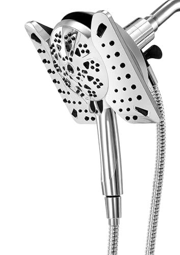 Shower Head with Handheld High Pressure, Rain Shower Head with Fixed Showerhead and 9 Sprays Handheld Shower, Detachable 2-IN-1 Shower head with 59" Rotatable Stainless Steel Hose (Chrome)