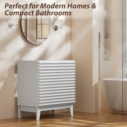 APRILSOUL 30" Bathroom Vanity, Mid-Century Bathroom Vanity Cabinet with 2 Soft Closing Doors, Freestanding Bathroom Cabinet, Particleboard Frame with Wood Grain Laminate, White (Sink Not Included) - color: White, size: 30 Inch