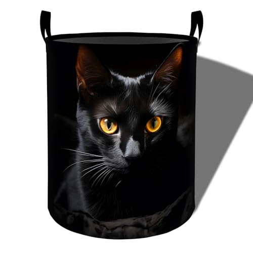 Realistic Black Cat Laundry Basket, Foldable Oxford Cloth, Waterproof Dirty Clothes Hamper with Handles, Clothing Storage Bucket Toy Organizer for Bathroom Bedroom Dorm, 19.7"x15.7" - style: Black Cat