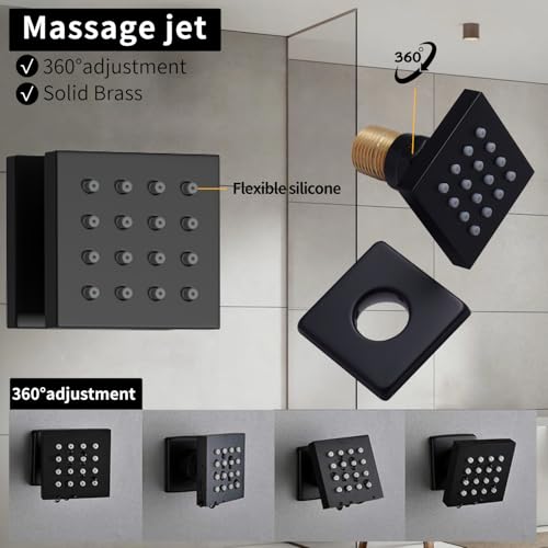 Bathroom Shower System Ceiling 14x20 Inch Shower Head, Spray With Handle, 6 PCS Body Jet And Handheld, Temperature Display Shower Faucet Set (Matte Black) - color: Matte Black