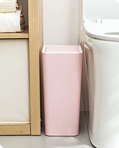 Baffect Small Pink Trash Can with Lid for Bathroom, Dorm (2.1 Gal, Plastic) | Lidded Waste Basket For Office, Slim Garbage Can For Girl Bedroom, Cute Pink Essentials For Nursery Room