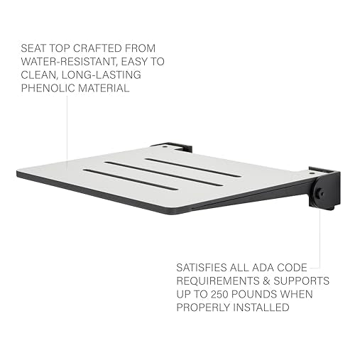 Seachrome 18 inch Silhouette Slimline Folding Wall Mount Shower Bench Seat, Light Gray Seat with Matte Black Frame - color: Light Gray With Matte Black Frame