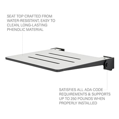 Seachrome 18 inch Silhouette Slimline Folding Wall Mount Shower Bench Seat, Light Gray Seat with Matte Black Frame - color: Light Gray With Matte Black Frame