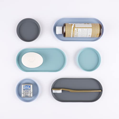 Blue Ginkgo Mini Silicone Trays – Set of 6 Easy-Clean Organizers for Bathroom, Kitchen, Desk, Vanity, and Cosmetics (Blue, Mint, Gray) - color: Blue