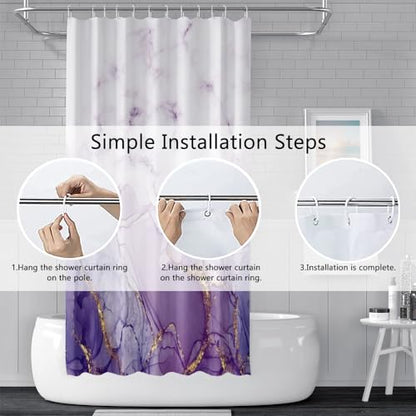 Purple Marble Stall Waterproof Shower Curtain 48x72 inches | RV Small Shower Curtain Set for Bathroom, Abstract Modern, Machine Washable, Easy to Install with Hooks, Lavender Ombre - color: Purple, size: 48"W x 72"L (Pack of 1)
