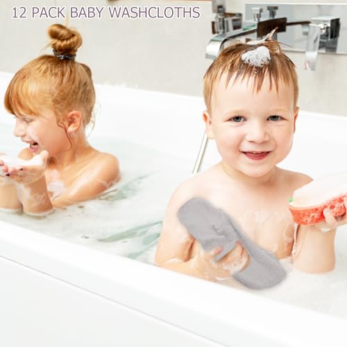 12 Pack Small Baby Washcloths 100% Cotton Thin Soft 7.8" x 7.8" Terry Cloth for Baby Face Bath Burp Travel Lightweight Multi-Purpose Newborn Must Haves - color: Grey-2