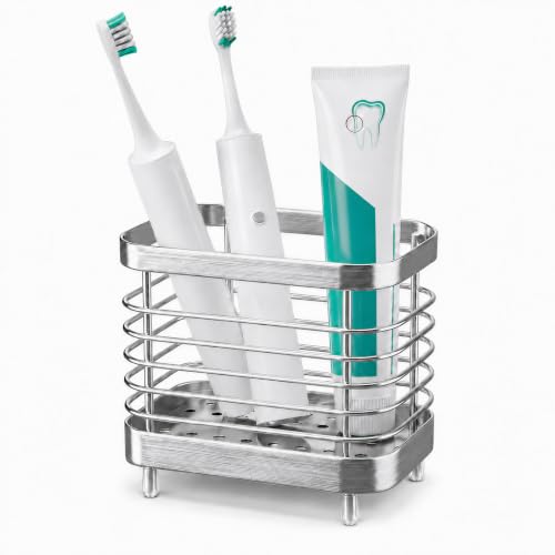 Stainless Steel Electric Toothbrush Holder for Bathroom with Drainage | Anti-Slip Countertop Tooth Brush Holder Caddy Stand, Toothbrush and Toothpaste Organizer, Silver Bathroom Accessories Decor - color: Silver, size: 1 Slot