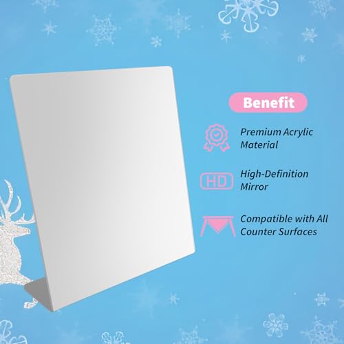 5 Pcs Counter Top Mirror, 8.5 x 9 Inch Acrylic Freestanding Tabletop Vanity Single Sided Mirror, for Bathroom, Bedroom, Office, Dorm