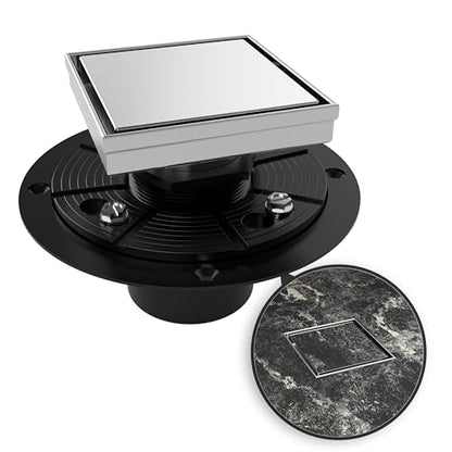 4 Inch Square Shower Drain Brushed Floor Drain with Flange Reversible 2-in-1 Cover Tile Insert Grate Removable SUS304 Stainless Steel CUPC Certified Brushed - color: Brushed, size: 4 Inch