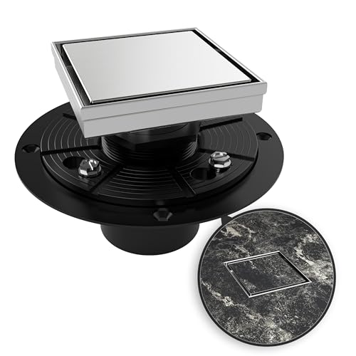 4 Inch Square Shower Drain Brushed Floor Drain with Flange Reversible 2-in-1 Cover Tile Insert Grate Removable SUS304 Stainless Steel CUPC Certified Brushed - color: Brushed, size: 4 Inch