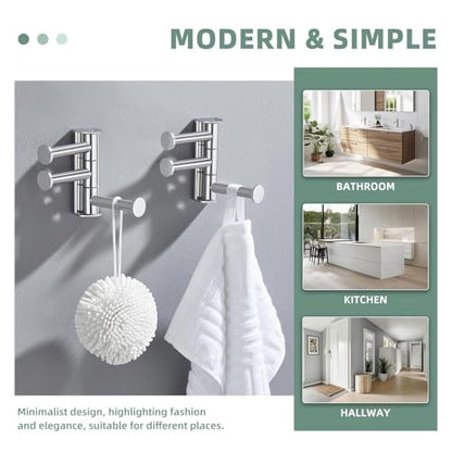 Suyar Swivel Towel Hook, Bathroom Robe Holder with 3 Arms, Polished Chrome | 2 Pack, SUS304 Stainless Steel, Wall Mounted - color: Polished Chrome, size: 2 Pack