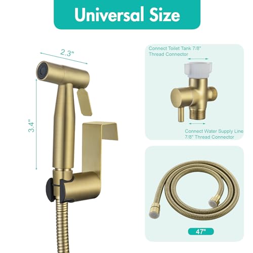 BARROCK Handheld Bidet Sprayer for Toilet, Stainless Steel Metal Made Baby Cloth Diaper Spraying Kit, Bathroom Toilet Bidet Attachment Set for Bathing Pets and Feminine Hygiene, Brushed Brass Gold - color: Brushed Gold