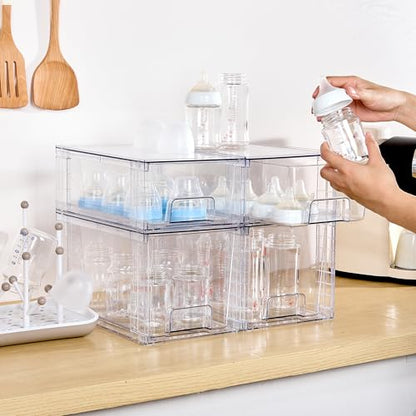Vtopmart Clear Stackable Storage Drawers, 6 Pack Medium Organizer Set | Medium and Small Pull-Out PET Drawers with Stackable Design for Everyday Organization, Cabinets, Closets, Pantry - style: 3 Medium+3 Small