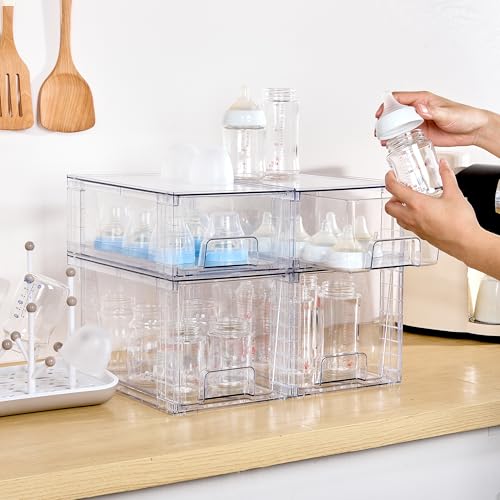 Vtopmart Clear Stackable Storage Drawers, 6 Pack Medium Organizer Set | Medium and Small Pull-Out PET Drawers with Stackable Design for Everyday Organization, Cabinets, Closets, Pantry - style: 3 Medium+3 Small