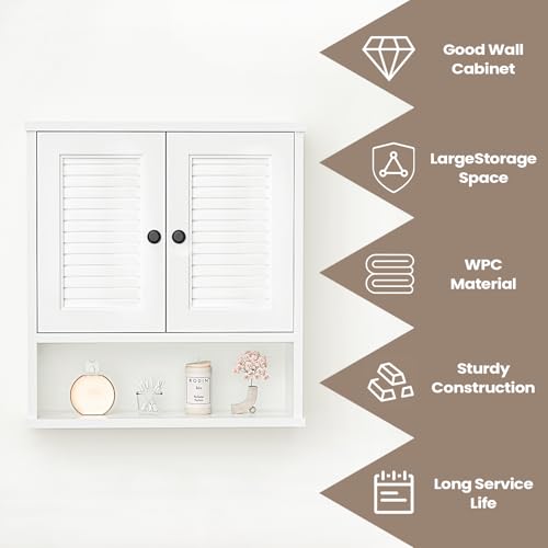 JMJA WPC Bathroom Cabinet Wall Mounted,Over Toilet Storage Organizer Adjustable Shelves,Suitable for Bathrooms,White