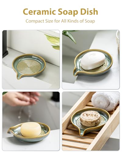 Zoeeker Ceramic Soap Dish, Self Draining Soap Holder Round Bar Soap Dish | Bar Soap Saver Soap Tray with Drainage for Shower Bathroom Kitchen Counter, Keep Soap Bar Dry, Easy to Clean, Blue and Green - color: Blue and Green, size: Round