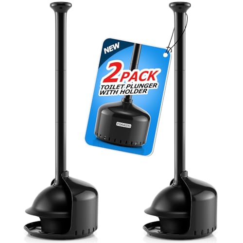 FORASTO 2Pack Toilet Plunger with Holder - Heavy Duty Bathroom Tools | Plungers for Bathroom, Toilet Bowl Cleaners, Apartment Must Haves, Bathroom Decor Accessories, Home Essentials, Black - color: Black, size: 2Pack