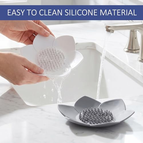 JJUNW 2 Pack Silicone Soap Holder with Self Draining, Lotus Shower Steamer Trays Soap Dish for Shower Sink Bathtub - Non-Slip Bar Soap Saver Extend Soap Life