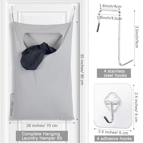 2 Pcs Large Hanging Laundry Hamper Bag 28 x 35 in Over The Door Hamper Space Saving Hanging Laundry Bag Basket with Hooks for Wall Dirty Clothes Storage RV Room, 2 Color