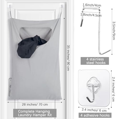 2 Pcs Large Hanging Laundry Hamper Bag 28 x 35 in Over The Door Hamper Space Saving Hanging Laundry Bag Basket with Hooks for Wall Dirty Clothes Storage RV Room, 2 Color
