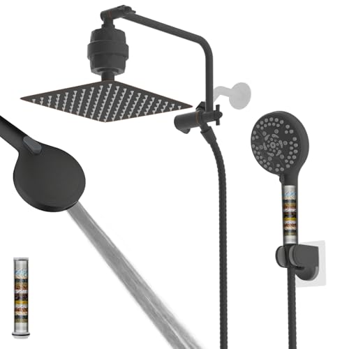 10" Metal Filtered Shower Head with 10-Mode Handheld, Oil Rubbed Bronze | NSF/ANSI/CAN 372 Certified, High Pressure Showerhead Combo, 20 Stage Shower Filter, 11" Shower Arm, 71" Hose, Shower Holder - color: Oil Rubbed Bronze, style: Square 10" with Filter