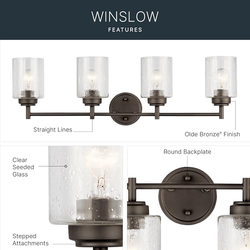 Kichler Winslow 30" Vanity Light in Olde Bronze®, 4-Light Transitional Bathroom Light with Clear Seeded Glass. (30" W x 9.25" H), 45887OZ - color: Old Bronze, size: 30"
