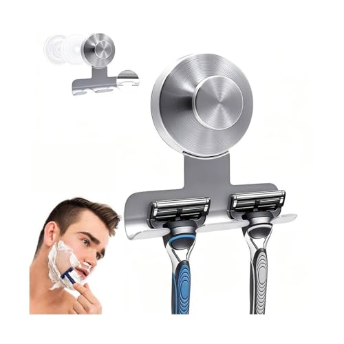 Suction Cup Razor Holder, Stainless Steel Wall Mount Hooks, Heavy-Duty No-Drill Shower Hooks for Razor,Towel,Loofah, Shaver Holder (Silver 2 Pcs) - color: Silver