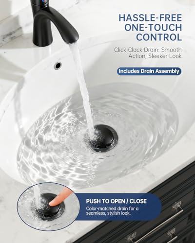 APPASO Black Bathroom Faucet 1 Hole, Matte Black Bathroom Faucet for Vanity, Single Lever Bathroom Faucet with Pop Up Drain and Water Supply Lines, Modern RV Bathroom Sink Faucet - color: Black