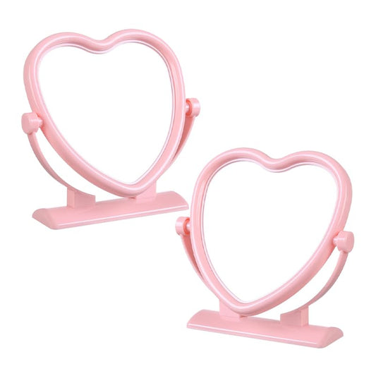 Amosfun Heart Shaped Double Sided Makeup Mirror with Stand Portable Tabletop Vanity Mirror for Bedroom Countertop Cosmetic for Desk 5.90 X 5.31 X 1.57 in - color: Pink