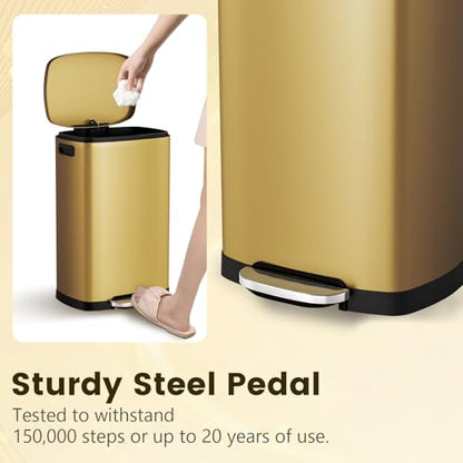 ELPHECO Kitchen Trash Can with Lid 13 Gal Stainless Steel Pedal Garbage Can | Soft Close Lid Pedal Heavy-Duty Fingerprint Proof Step Wastebasket with 20 Bags Removable Bucket, Home Office, Titanium Gold - color: Titanium Gold