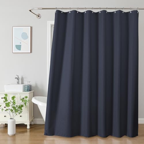 2-in-1 Waterproof Fabric Shower Curtain - No Separate Liner Needed, Hotel-Style Waffle Weave, Effortless Cleaning & Washable Bathroom Shower Curtain Set,72Wx78H,Navy Blue - color: Navy Blue, size: 72"W x 78"L (Pack of 1)