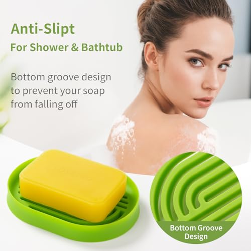 LOYATRO Bar Soap Holder for Shower Silicone Soap Dish for Bathroom Sink Soap Saver Bathtub Self Draining Soap Tray(C-Green,1) - color: C-green