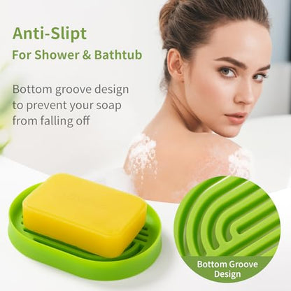 LOYATRO Bar Soap Holder for Shower Silicone Soap Dish for Bathroom Sink Soap Saver Bathtub Self Draining Soap Tray(C-Green,1) - color: C-green