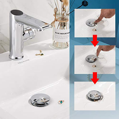 Bathroom Sink Drain, Vessel Sink Pop Up Drain with Detachable Basket Stopper,Anti-Explosion and Anti-Clogging Drain Strainer, Sink Drain Assembly Without Overflow Polished Chrome, REGALMIX RWF082A - color: Chrome, size: Without Overflow