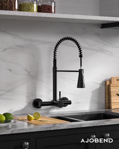 Matte Black Wall Mount Kitchen Faucet Single Handles, 8 Inch Center Wall Commercial Utility Sink Faucet with Pull Out Sprayer 3 Modes - color: Wall Mount-Matte Black, style: Wall Mount