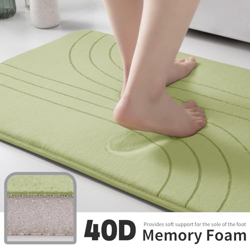 Green Bathroom Rug Set 2 Pieces, Soft Non Slip Memory Foam Bath Mats, Extra Thick, Machine Washable - color: Green-2, size: 2 PC