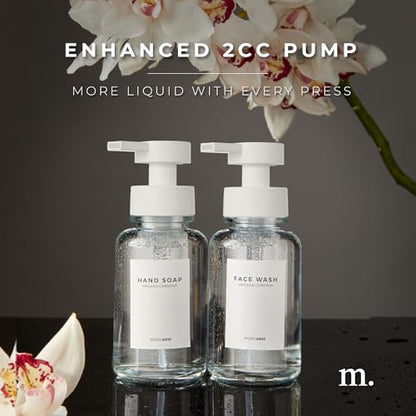 MaisoNovo Glass Foaming Soap Dispenser 14 Oz | Glass Bottles Pumps x 2 Clear - color: Clear Bottles/White Plastic Pumps
