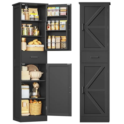Tall Storage Cabinet with 3 Door Shelves & 1 Drawer, Narrow Kitchen Pantry Cabinet for Living Room, Bathroom, Entryway, Black - color: Black