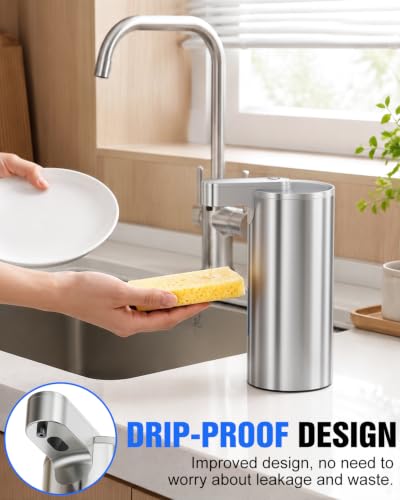 Fantictas Automatic Soap Dispenser Touchless, Stainless Steel 11.5 oz | Touchless Soap Dispenser for Hand or Dish Soap, USB-C Rechargeable with 3 Adjustable Levels, for Kitchen Sink and Bathroom - color: Stainless Steel, style: Gel