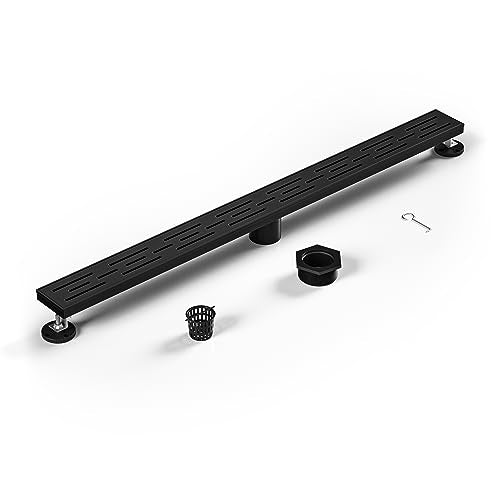 Linear Shower Drain 32" Matte Black 304 Stainless Steel | with Drain Grate| Fast Drainage | Stainless Floor Drain Grate | Hair Strainer | Drain Key | The Upgrade for Your Bathroom - size: 32 Inch