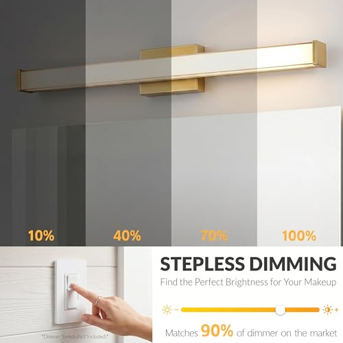 URSOLA 48" Modern LED Bathroom Light Fixtures, Golden 3CCT Dimmable Bathroom Vanity Light Over Mirror, Bathroom Vanity Bath Bar Lights with Double Layer Acrylic Shade - color: Golden, size: 48inch