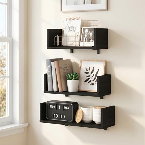 U-Shape Set of 3 Rectangular Wall Mounted Shelves, Wall Shelf Set with 11.7 x 15.7 x 18.9 Width, Floating Shelves for Wall, for Home Office, Living Room, Bathroom, Espresso - color: Espresso