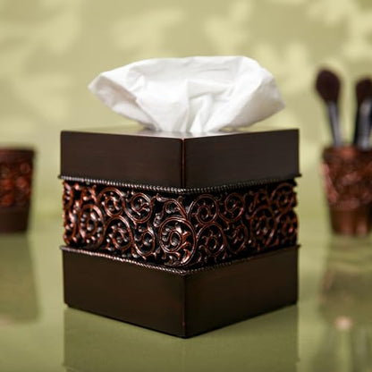 Bronze Finish Square Tissue Box Cover for Bathroom Vanity Counter Tops Also Great for Bedrooms and Living Rooms