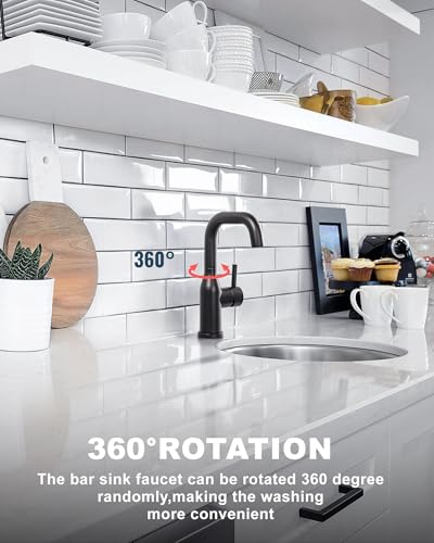 Bar Sink Faucet Single Hole: ARCORA Matte Black Wet Bar Faucets - Prep Sink Faucet 360 Swivel - Small Kitchen Bathroom Faucet with cUPC Supply Lines - color: Matte Black