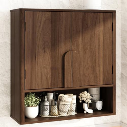 RUSTOWN Wall Mounted Bathroom Cabinets with Rounded Edges & Curved Handles | Adjustable Shelf, 3-Tier Over The Toilet Storage Cabinets, Modern Medicine Cabinet for Laundry Kitchen Living Room - color: Dark Walnut