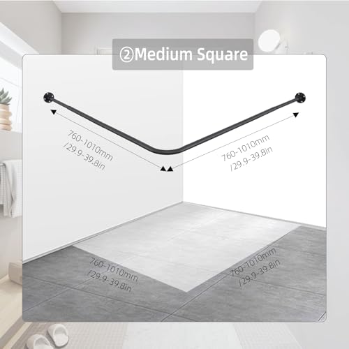 L Shaped Shower Curtain Rod, (29.9"-39.8"x29.9"-39.8") Adjustable Curved Shower Rod, 90 Degree Corner Shower Rods for Bathroom Bathtub Clothing Store Locker, locker rooms, fitting rooms, Black - size: 29.9"-39.8"x29.9"-39.8"
